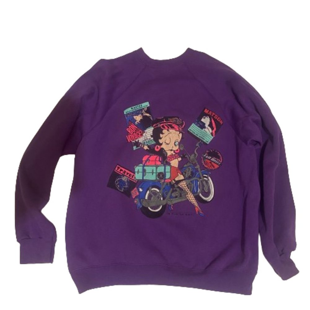 Rare Vintage Tultex Purple Betty Boop Motorcycle x-large Sweatshirt